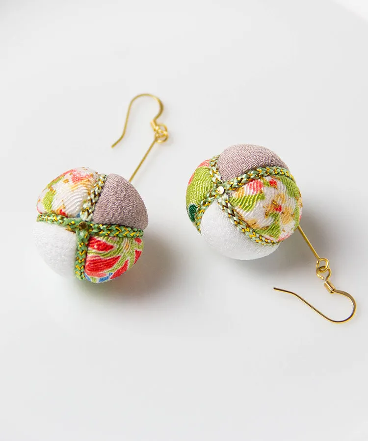 Blue Temari Chirimen Japanese Earrings / High Quality Surgical Steel Hook Earrings