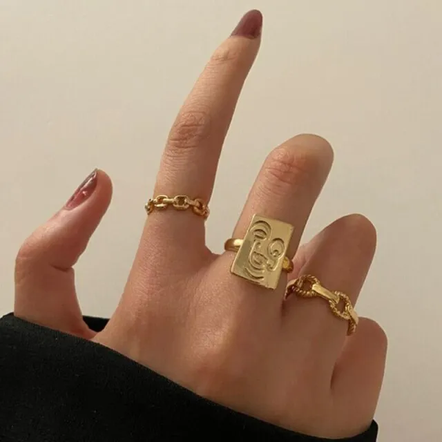 Bohemian 3pcs/set White Enamel Round Metal Ring Sets Geometric Twist Open Adjustable Rings Sets for Women Girl Jewelry Gifts