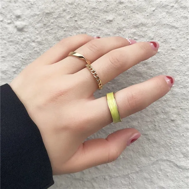 Bohemian 3pcs/set White Enamel Round Metal Ring Sets Geometric Twist Open Adjustable Rings Sets for Women Girl Jewelry Gifts