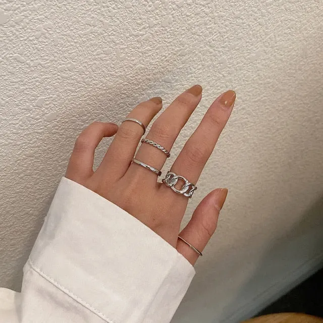 Bohemian 3pcs/set White Enamel Round Metal Ring Sets Geometric Twist Open Adjustable Rings Sets for Women Girl Jewelry Gifts