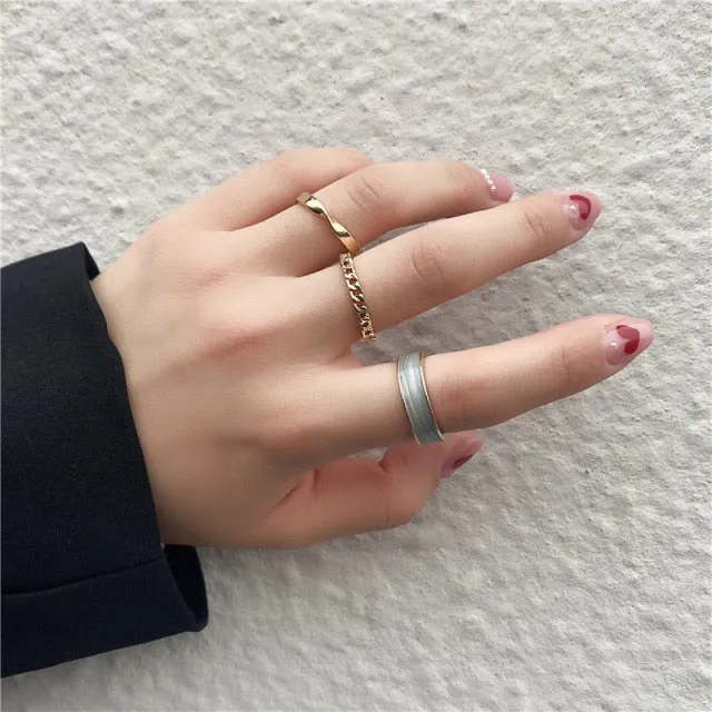 Bohemian 3pcs/set White Enamel Round Metal Ring Sets Geometric Twist Open Adjustable Rings Sets for Women Girl Jewelry Gifts