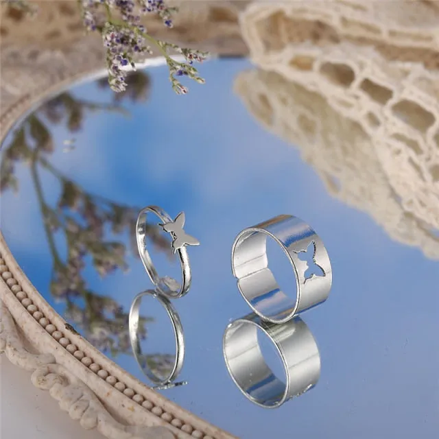 Bohemian 3pcs/set White Enamel Round Metal Ring Sets Geometric Twist Open Adjustable Rings Sets for Women Girl Jewelry Gifts