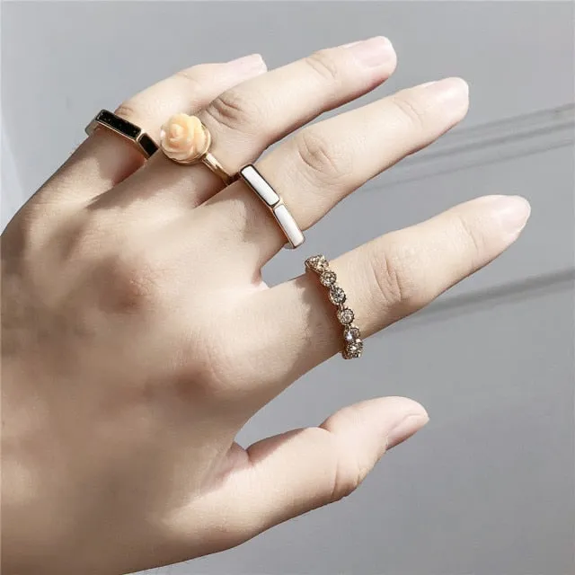 Bohemian 3pcs/set White Enamel Round Metal Ring Sets Geometric Twist Open Adjustable Rings Sets for Women Girl Jewelry Gifts