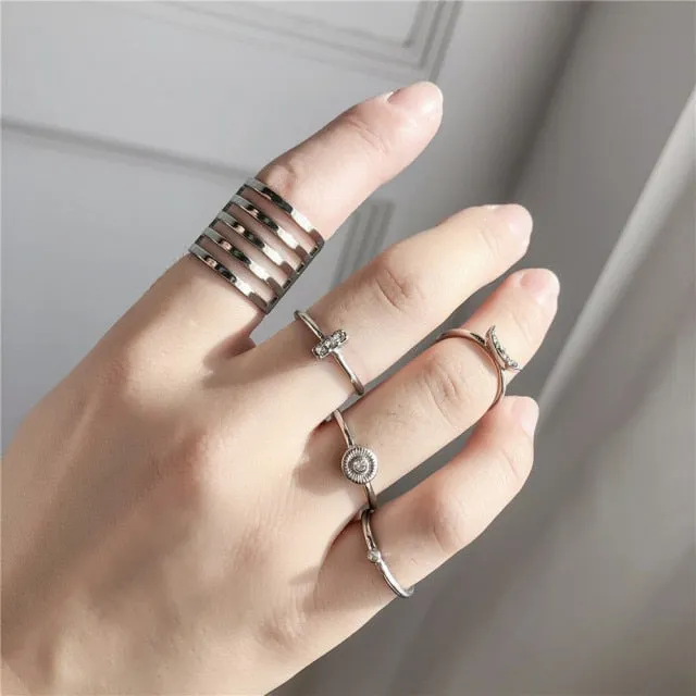Bohemian 3pcs/set White Enamel Round Metal Ring Sets Geometric Twist Open Adjustable Rings Sets for Women Girl Jewelry Gifts