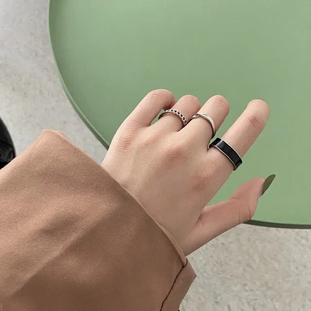Bohemian 3pcs/set White Enamel Round Metal Ring Sets Geometric Twist Open Adjustable Rings Sets for Women Girl Jewelry Gifts