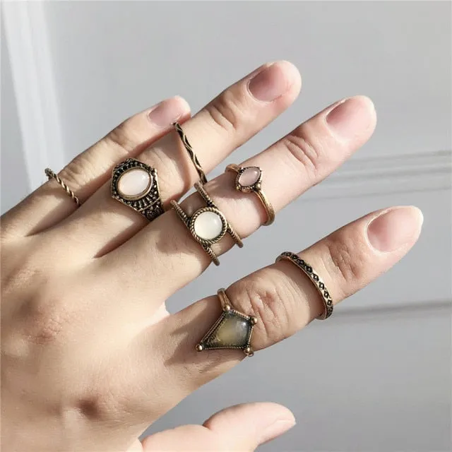 Bohemian 3pcs/set White Enamel Round Metal Ring Sets Geometric Twist Open Adjustable Rings Sets for Women Girl Jewelry Gifts