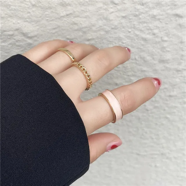 Bohemian 3pcs/set White Enamel Round Metal Ring Sets Geometric Twist Open Adjustable Rings Sets for Women Girl Jewelry Gifts