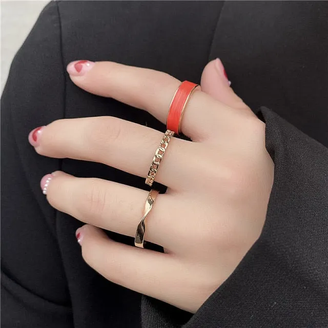 Bohemian 3pcs/set White Enamel Round Metal Ring Sets Geometric Twist Open Adjustable Rings Sets for Women Girl Jewelry Gifts