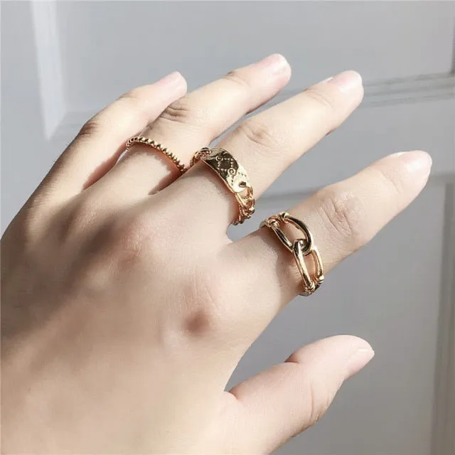 Bohemian 3pcs/set White Enamel Round Metal Ring Sets Geometric Twist Open Adjustable Rings Sets for Women Girl Jewelry Gifts