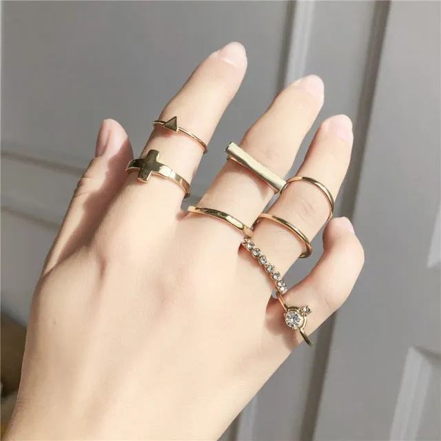Bohemian 3pcs/set White Enamel Round Metal Ring Sets Geometric Twist Open Adjustable Rings Sets for Women Girl Jewelry Gifts