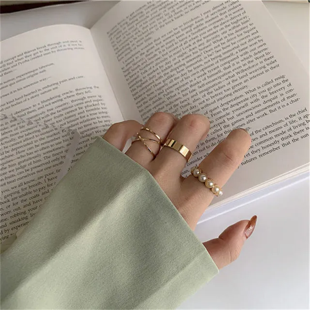Bohemian 3pcs/set White Enamel Round Metal Ring Sets Geometric Twist Open Adjustable Rings Sets for Women Girl Jewelry Gifts