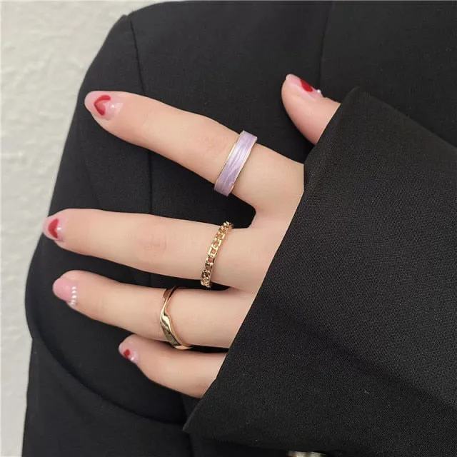 Bohemian 3pcs/set White Enamel Round Metal Ring Sets Geometric Twist Open Adjustable Rings Sets for Women Girl Jewelry Gifts