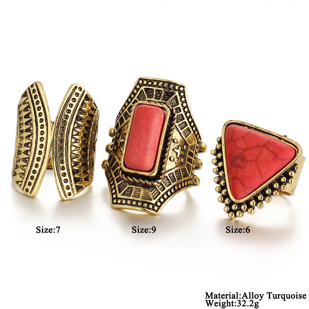 Bohemian Turquoise Ring Set