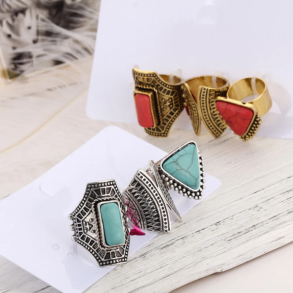 Bohemian Turquoise Ring Set