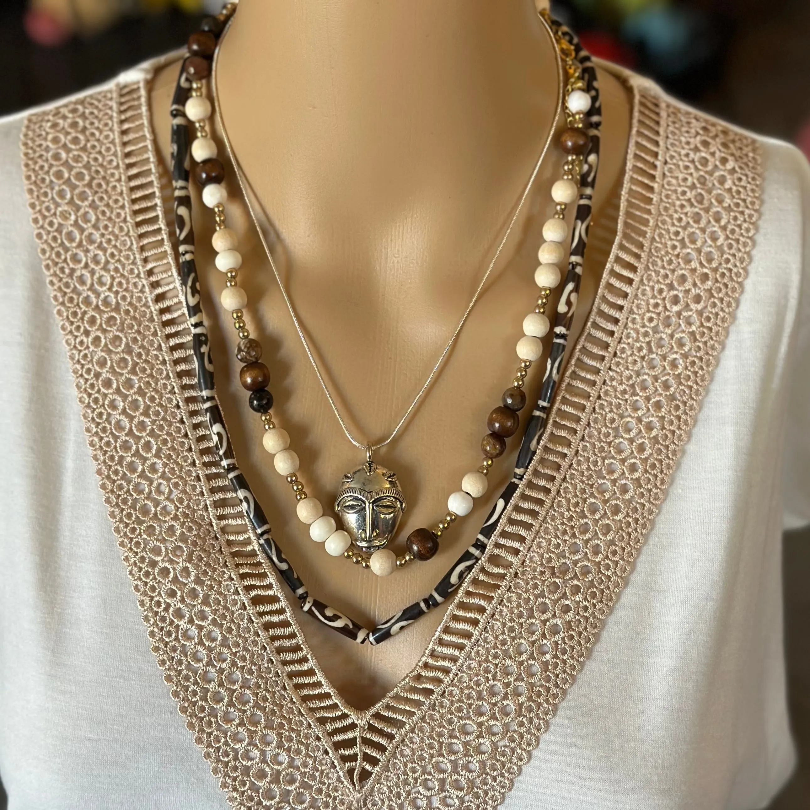 Boho Chic Gold Pearl Beaded Necklace with Artisan Crystal Pendant