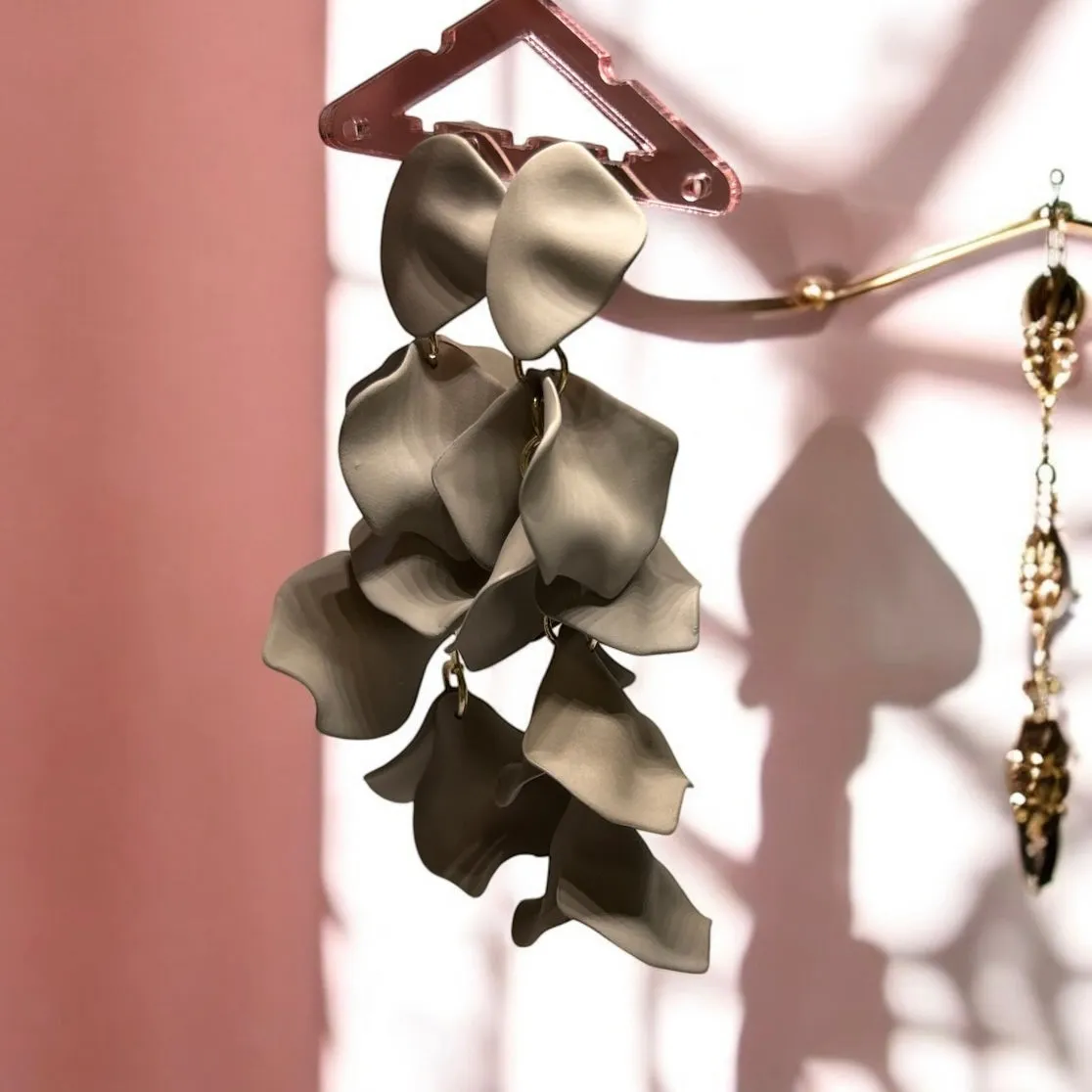 Brown - Mocha brown flowers earrings | frosted petals hoop earrings | statement earrings | floral bridal party wedding earrings