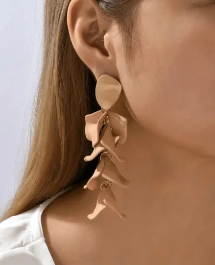 Brown - Mocha brown flowers earrings | frosted petals hoop earrings | statement earrings | floral bridal party wedding earrings