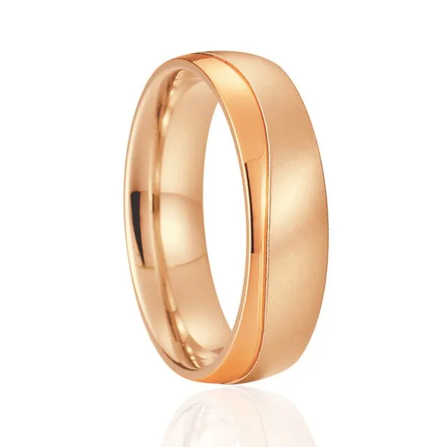 Brushed and Polished Rose Gold Cubic Zirconia Titanium Wedding Ring Set