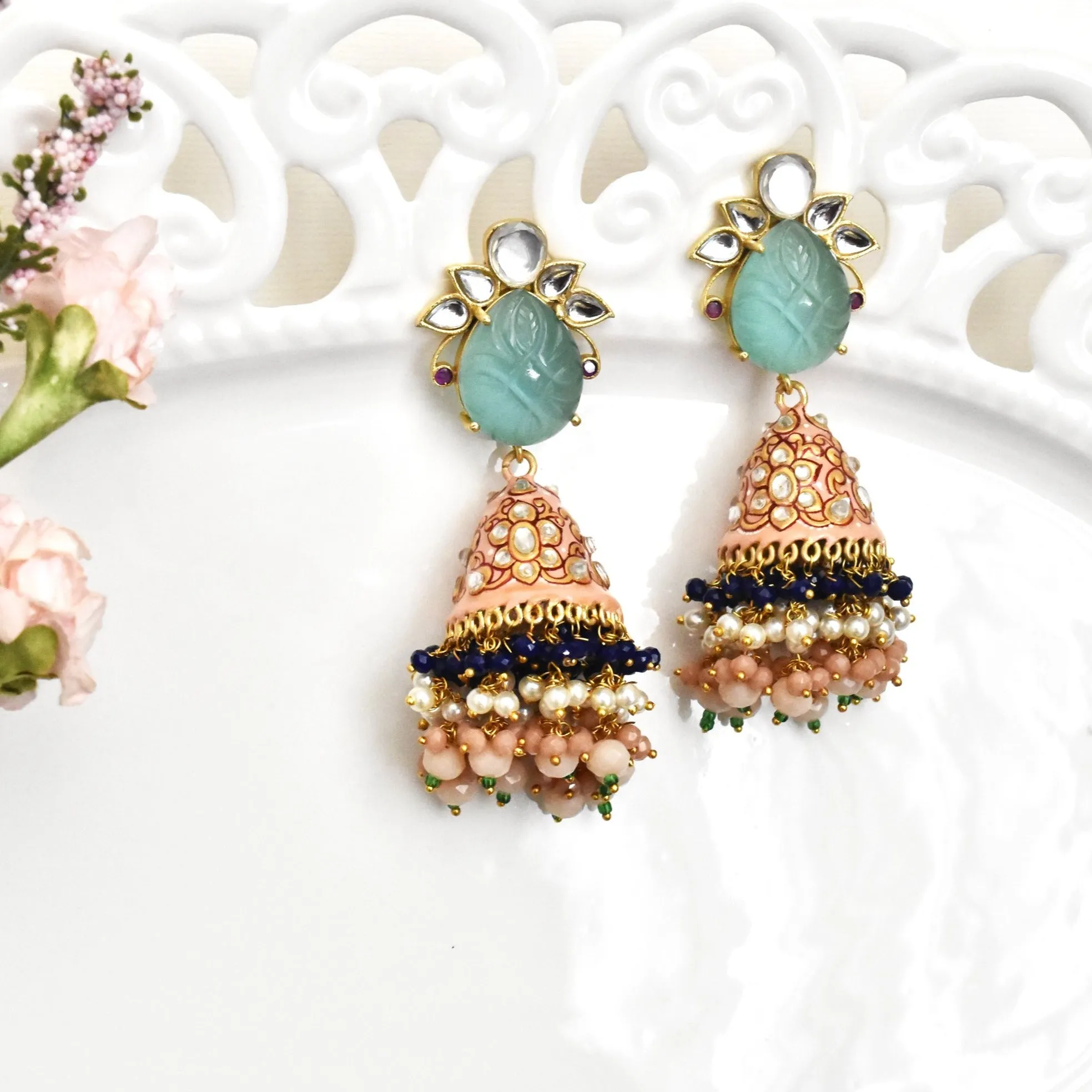 Bushra Meenakari Carved Stone Earrings