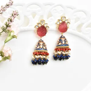 Bushra Meenakari Carved Stone Earrings