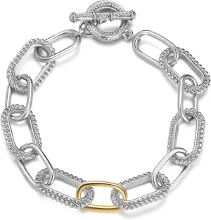 Cable Link Bracelet for Women, Trendy Circle Chain Bangle Link Bracelets Designer Inspire Silver and Gold Bracelets Jewelry for Her