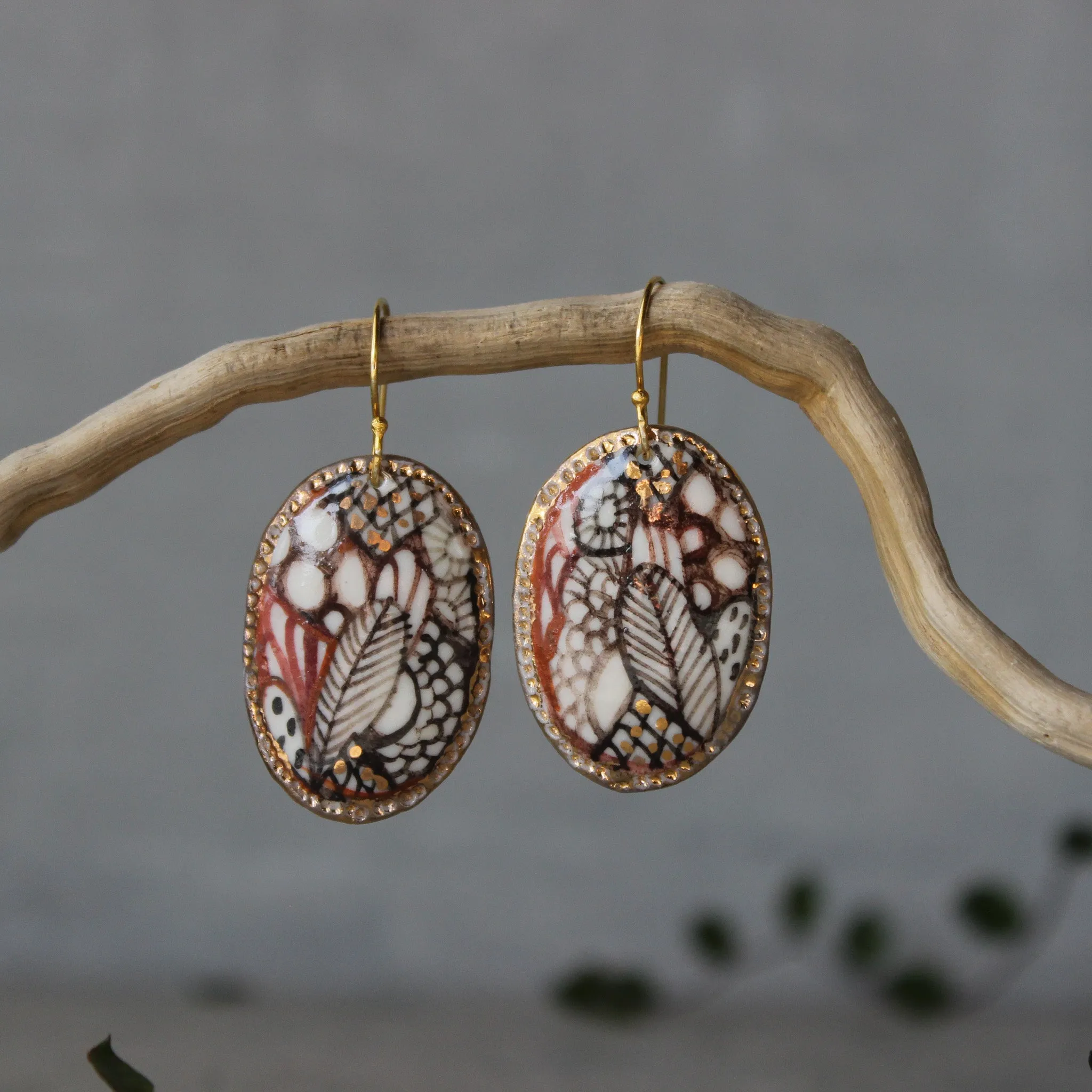 Ceramic Earrings Painted Detail #2