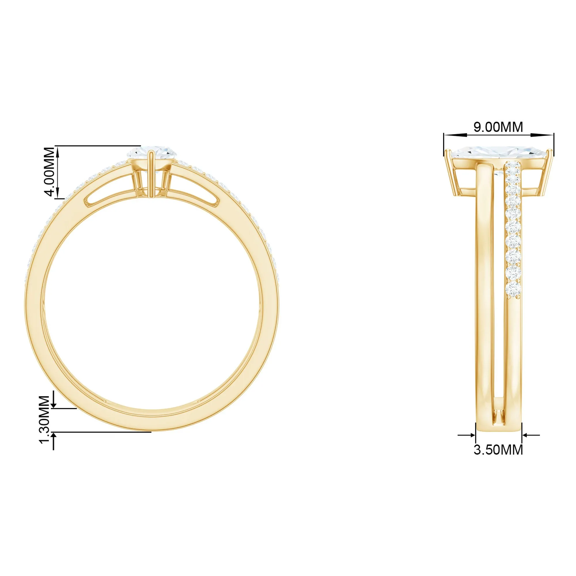 Certified Marquise Cut Moissanite Solitaire Double Band Ring