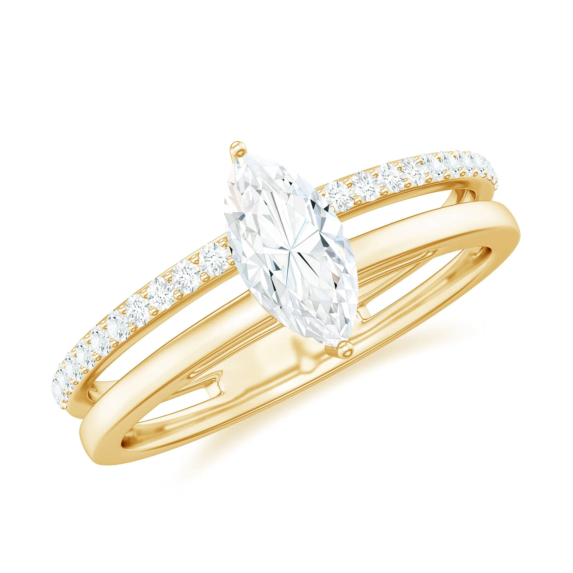 Certified Marquise Cut Moissanite Solitaire Double Band Ring