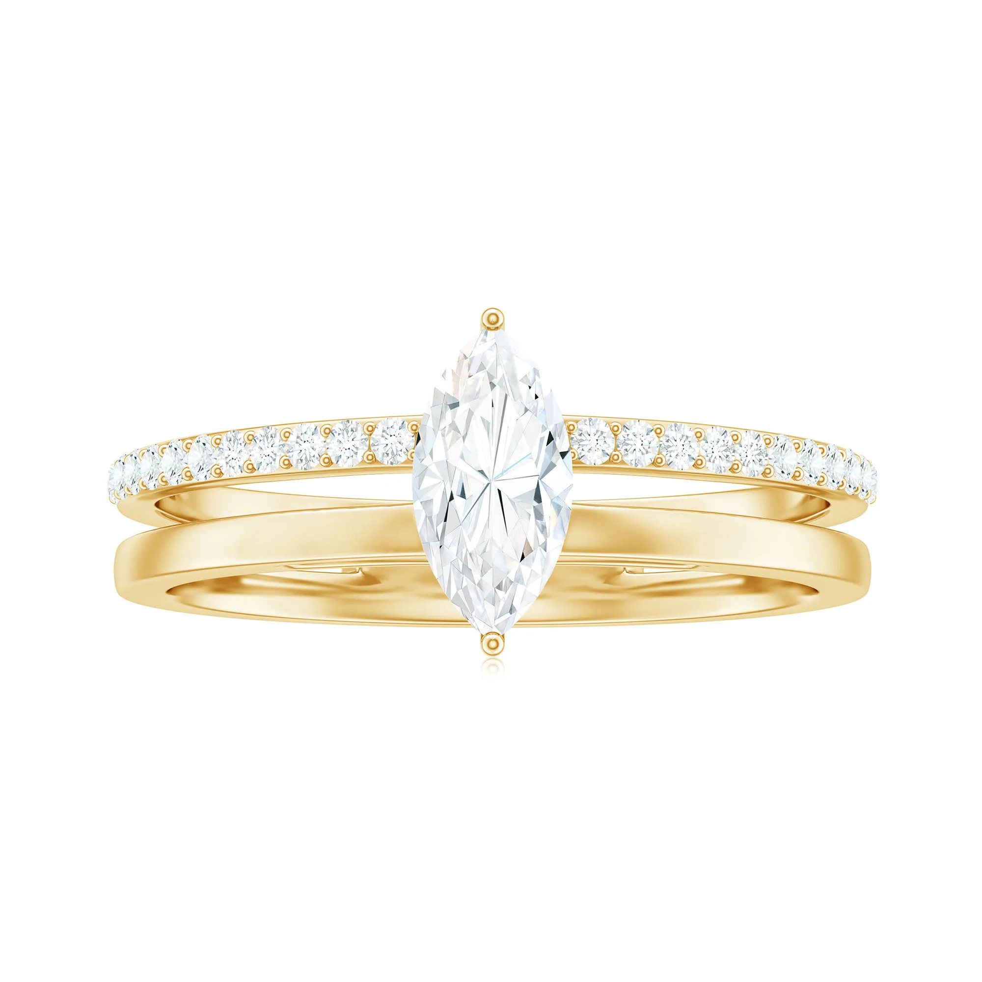 Certified Marquise Cut Moissanite Solitaire Double Band Ring