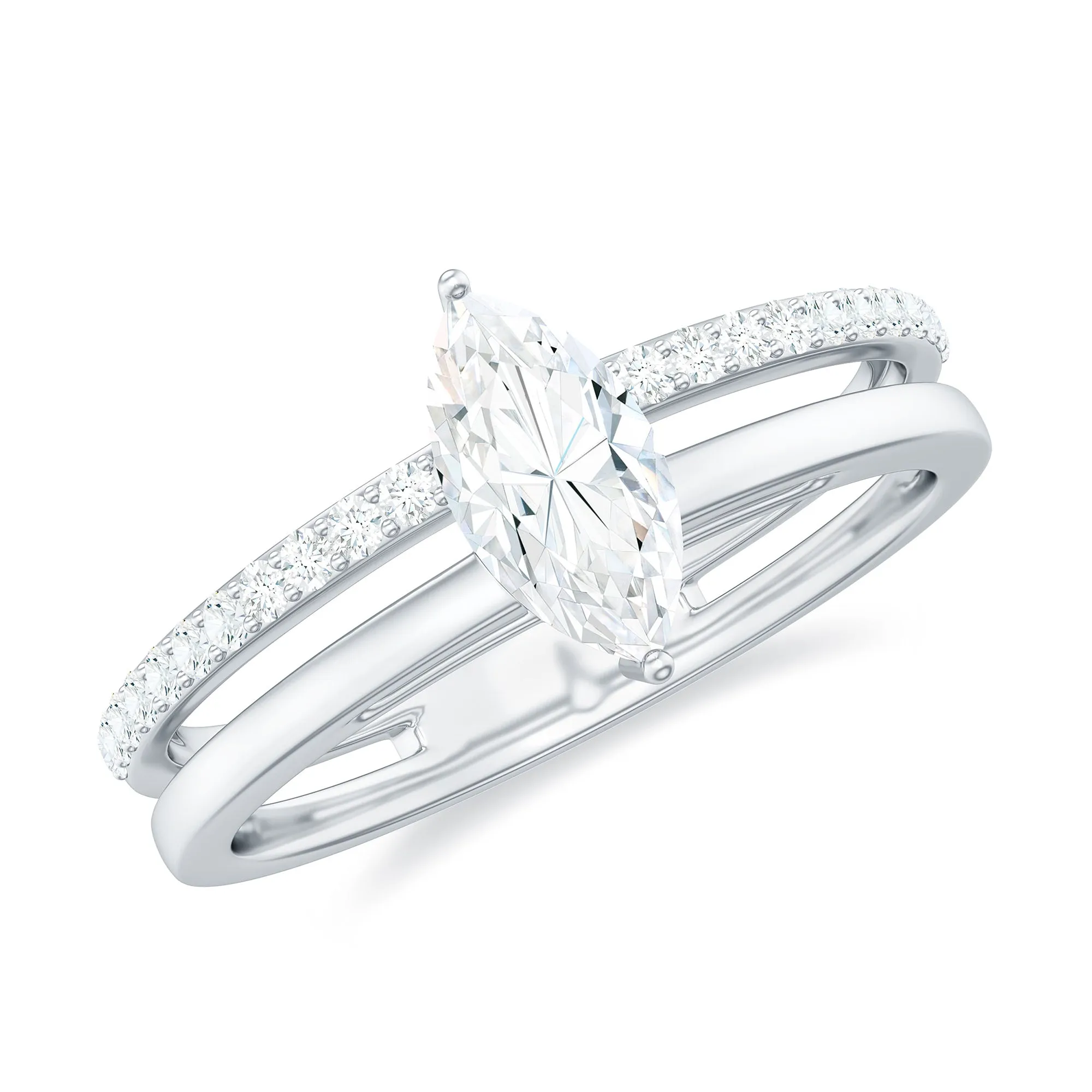 Certified Marquise Cut Moissanite Solitaire Double Band Ring