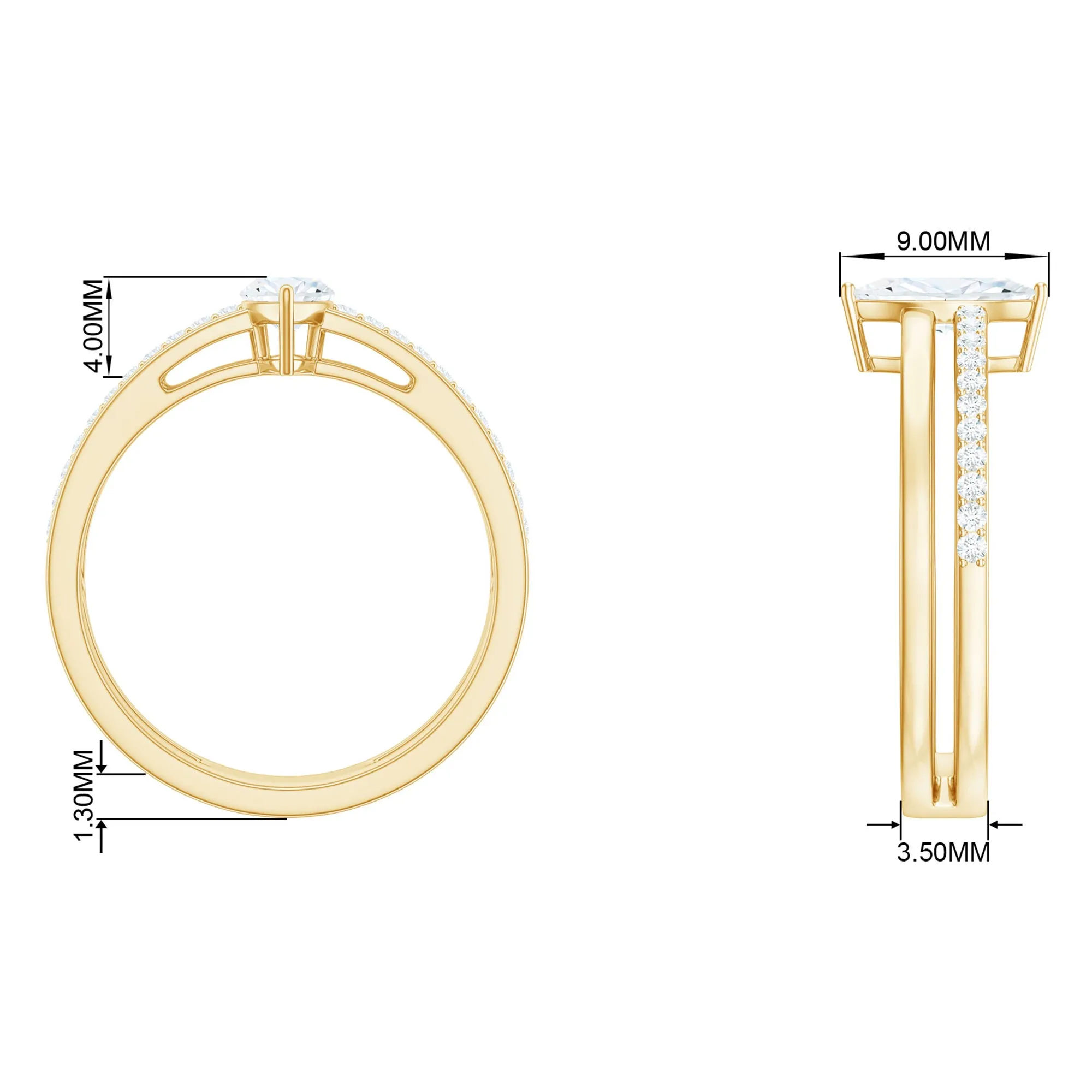 Certified Marquise Cut Moissanite Solitaire Double Band Ring