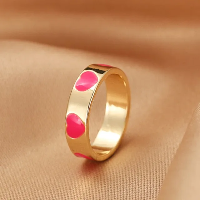 Chunky Colorful Love Heart Yin Yang Rings for Women Girl Gold Silver Color Drip Metal Finger Matching Ring Trendy Party Jewelry