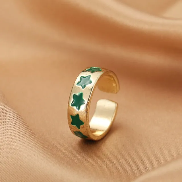 Chunky Colorful Love Heart Yin Yang Rings for Women Girl Gold Silver Color Drip Metal Finger Matching Ring Trendy Party Jewelry
