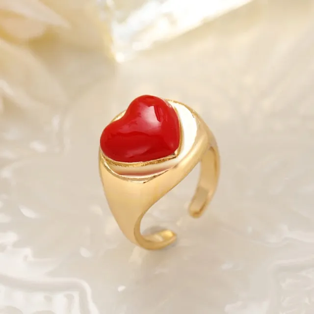 Chunky Colorful Love Heart Yin Yang Rings for Women Girl Gold Silver Color Drip Metal Finger Matching Ring Trendy Party Jewelry