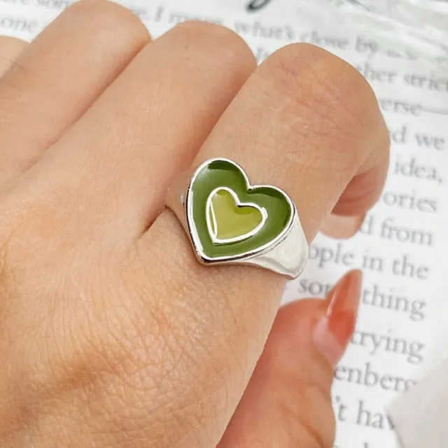Chunky Colorful Love Heart Yin Yang Rings for Women Girl Gold Silver Color Drip Metal Finger Matching Ring Trendy Party Jewelry