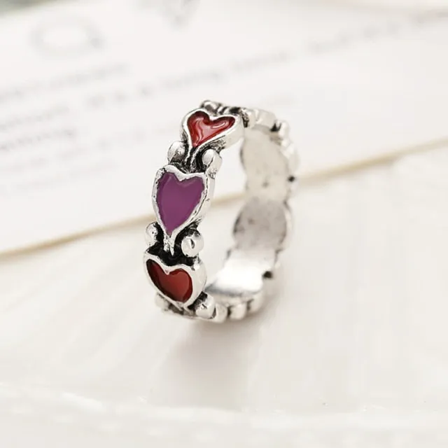 Chunky Colorful Love Heart Yin Yang Rings for Women Girl Gold Silver Color Drip Metal Finger Matching Ring Trendy Party Jewelry