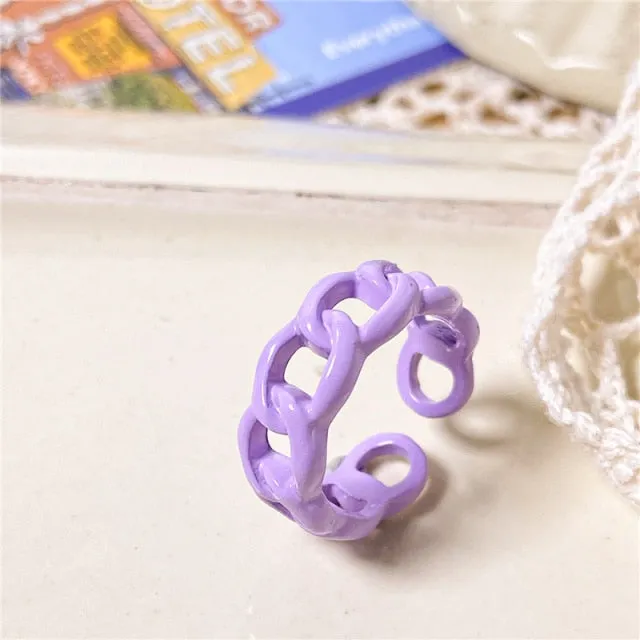 Chunky Colorful Love Heart Yin Yang Rings for Women Girl Gold Silver Color Drip Metal Finger Matching Ring Trendy Party Jewelry