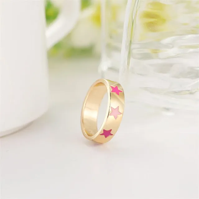 Chunky Colorful Love Heart Yin Yang Rings for Women Girl Gold Silver Color Drip Metal Finger Matching Ring Trendy Party Jewelry