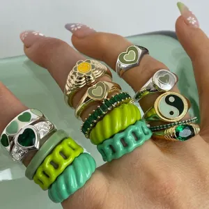 Chunky Colorful Love Heart Yin Yang Rings for Women Girl Gold Silver Color Drip Metal Finger Matching Ring Trendy Party Jewelry