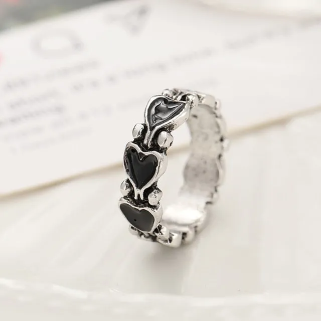 Chunky Colorful Love Heart Yin Yang Rings for Women Girl Gold Silver Color Drip Metal Finger Matching Ring Trendy Party Jewelry