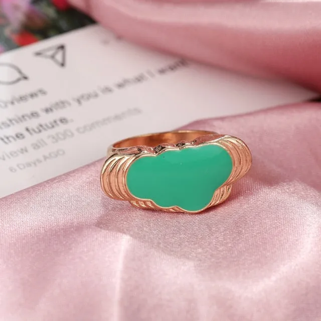 Chunky Colorful Love Heart Yin Yang Rings for Women Girl Gold Silver Color Drip Metal Finger Matching Ring Trendy Party Jewelry