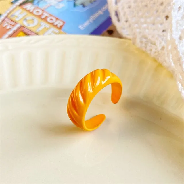 Chunky Colorful Love Heart Yin Yang Rings for Women Girl Gold Silver Color Drip Metal Finger Matching Ring Trendy Party Jewelry