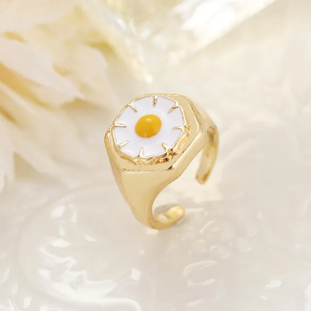 Chunky Colorful Love Heart Yin Yang Rings for Women Girl Gold Silver Color Drip Metal Finger Matching Ring Trendy Party Jewelry