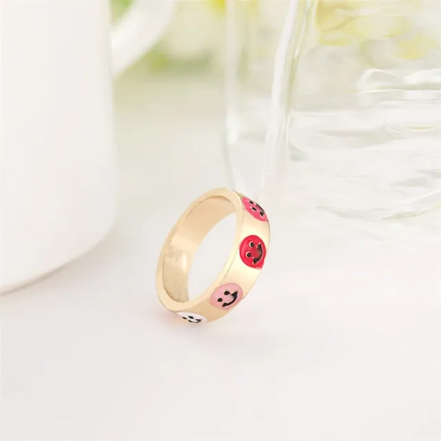 Chunky Colorful Love Heart Yin Yang Rings for Women Girl Gold Silver Color Drip Metal Finger Matching Ring Trendy Party Jewelry