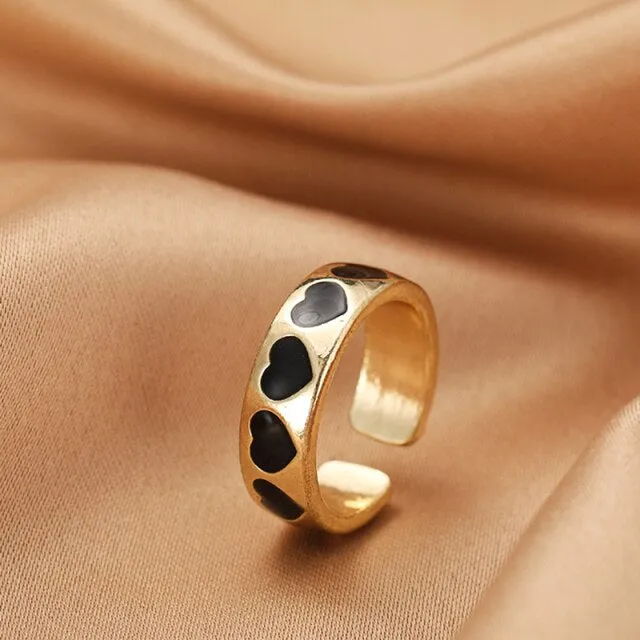 Chunky Colorful Love Heart Yin Yang Rings for Women Girl Gold Silver Color Drip Metal Finger Matching Ring Trendy Party Jewelry