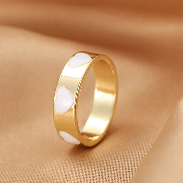 Chunky Colorful Love Heart Yin Yang Rings for Women Girl Gold Silver Color Drip Metal Finger Matching Ring Trendy Party Jewelry