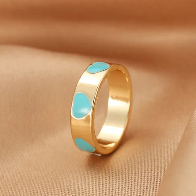 Chunky Colorful Love Heart Yin Yang Rings for Women Girl Gold Silver Color Drip Metal Finger Matching Ring Trendy Party Jewelry