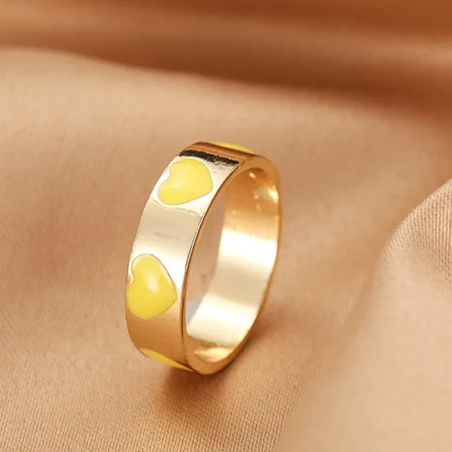 Chunky Colorful Love Heart Yin Yang Rings for Women Girl Gold Silver Color Drip Metal Finger Matching Ring Trendy Party Jewelry