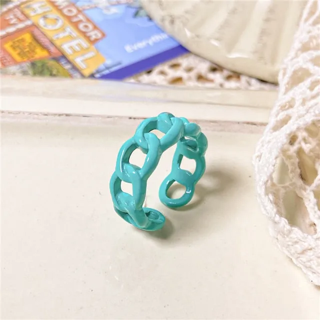 Chunky Colorful Love Heart Yin Yang Rings for Women Girl Gold Silver Color Drip Metal Finger Matching Ring Trendy Party Jewelry
