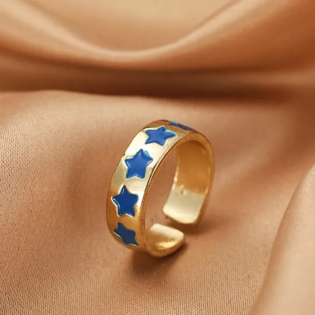 Chunky Colorful Love Heart Yin Yang Rings for Women Girl Gold Silver Color Drip Metal Finger Matching Ring Trendy Party Jewelry